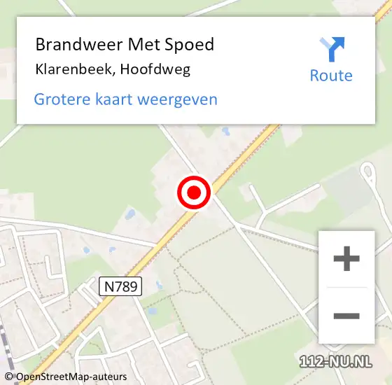 Locatie op kaart van de 112 melding: Brandweer Met Spoed Naar Klarenbeek, Hoofdweg op 5 september 2016 02:29