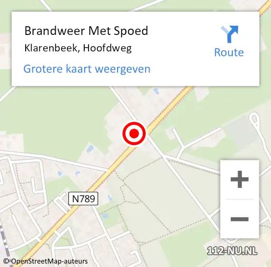 Locatie op kaart van de 112 melding: Brandweer Met Spoed Naar Klarenbeek, Hoofdweg op 5 september 2016 02:47