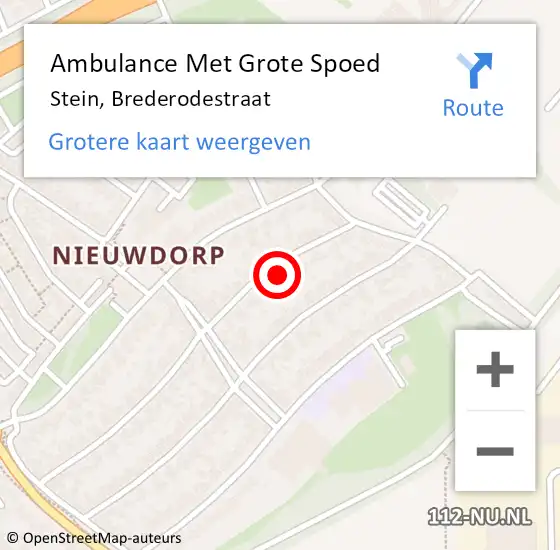 Locatie op kaart van de 112 melding: Ambulance Met Grote Spoed Naar Stein, Brederodestraat op 17 september 2013 09:52