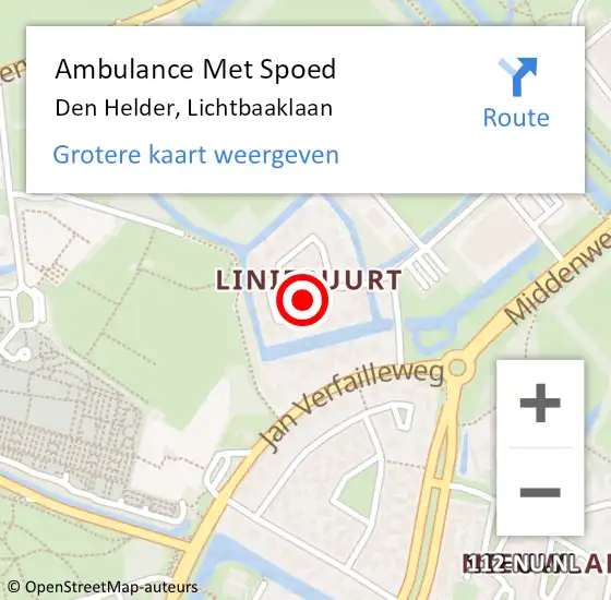 Locatie op kaart van de 112 melding: Ambulance Met Spoed Naar Den Helder, Lichtbaaklaan op 5 september 2016 10:07