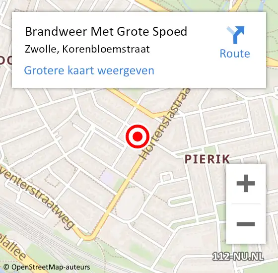 Locatie op kaart van de 112 melding: Brandweer Met Grote Spoed Naar Zwolle, Korenbloemstraat op 5 september 2016 10:18