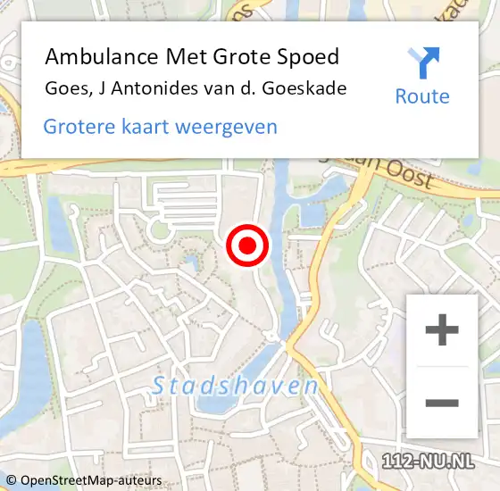 Locatie op kaart van de 112 melding: Ambulance Met Grote Spoed Naar Goes, J Antonides van d. Goeskade op 5 september 2016 10:26