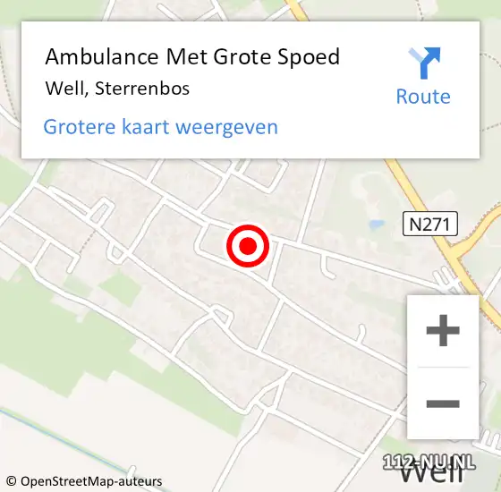 Locatie op kaart van de 112 melding: Ambulance Met Grote Spoed Naar Well, Sterrenbos op 5 september 2016 10:42