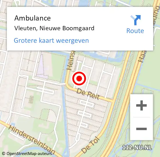 Locatie op kaart van de 112 melding: Ambulance Vleuten, Nieuwe Boomgaard op 5 september 2016 11:44