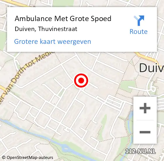 Locatie op kaart van de 112 melding: Ambulance Met Grote Spoed Naar Duiven, Thuvinestraat op 5 september 2016 12:27