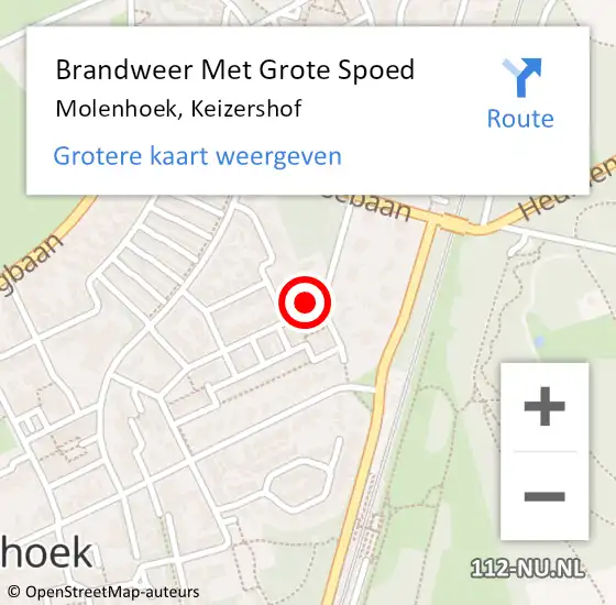 Locatie op kaart van de 112 melding: Brandweer Met Grote Spoed Naar Molenhoek, Keizershof op 5 september 2016 12:29