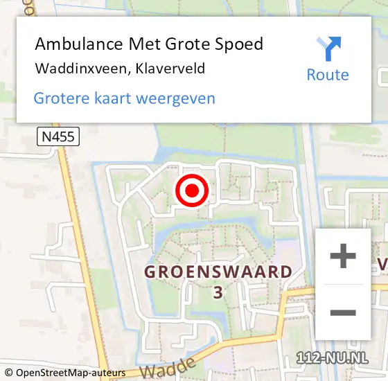 Locatie op kaart van de 112 melding: Ambulance Met Grote Spoed Naar Waddinxveen, Klaverveld op 5 september 2016 12:56