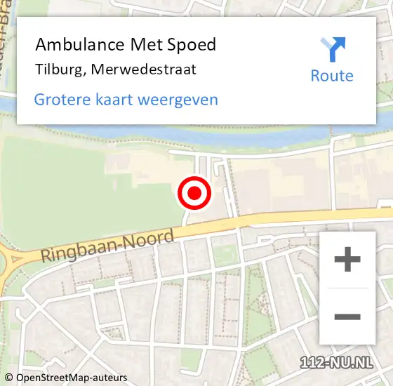 Locatie op kaart van de 112 melding: Ambulance Met Spoed Naar Tilburg, Merwedestraat op 5 september 2016 13:00