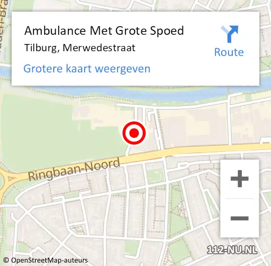 Locatie op kaart van de 112 melding: Ambulance Met Grote Spoed Naar Tilburg, Merwedestraat op 5 september 2016 13:11