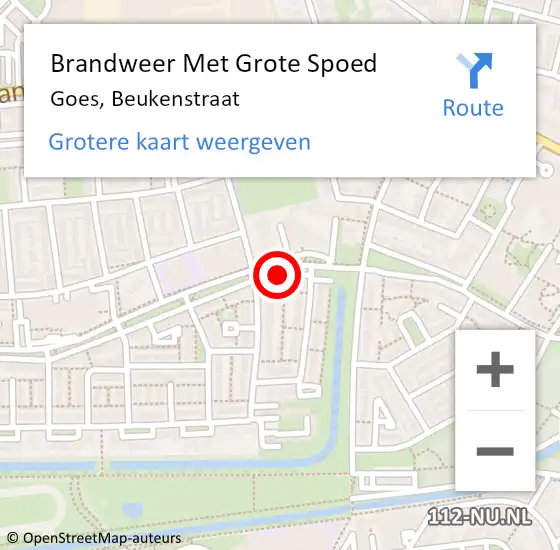 Locatie op kaart van de 112 melding: Brandweer Met Grote Spoed Naar Goes, Beukenstraat op 5 september 2016 13:14