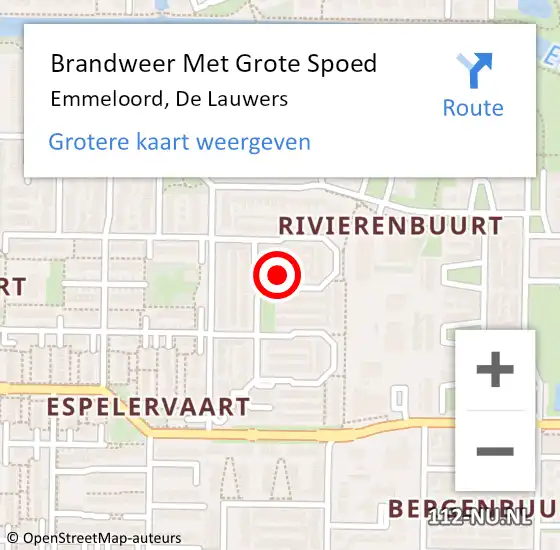 Locatie op kaart van de 112 melding: Brandweer Met Grote Spoed Naar Emmeloord, De Lauwers op 5 september 2016 14:06