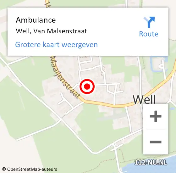 Locatie op kaart van de 112 melding: Ambulance Well, Van Malsenstraat op 26 december 2013 10:03