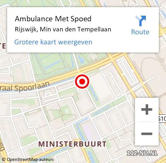 Locatie op kaart van de 112 melding: Ambulance Met Spoed Naar Rijswijk, Min van den Tempellaan op 5 september 2016 15:43