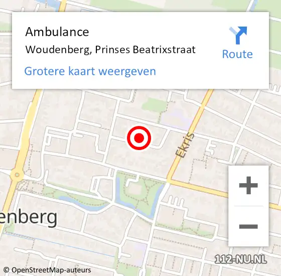 Locatie op kaart van de 112 melding: Ambulance Woudenberg, Prinses Beatrixstraat op 5 september 2016 16:05