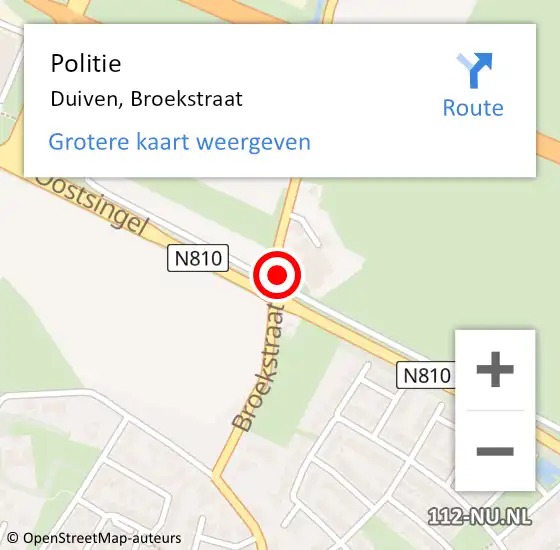 Locatie op kaart van de 112 melding: Politie Duiven, Broekstraat op 5 september 2016 16:51