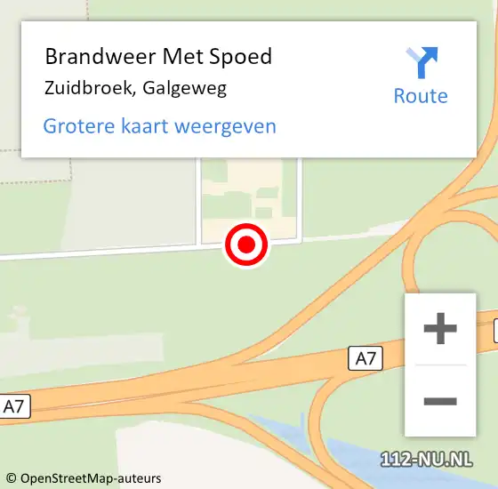 Locatie op kaart van de 112 melding: Brandweer Met Spoed Naar Zuidbroek, Galgeweg op 5 september 2016 18:07