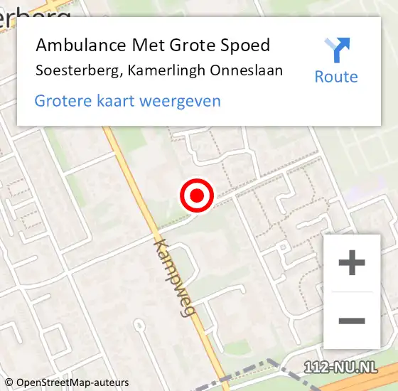 Locatie op kaart van de 112 melding: Ambulance Met Grote Spoed Naar Soesterberg, Kamerlingh Onneslaan op 5 september 2016 18:08