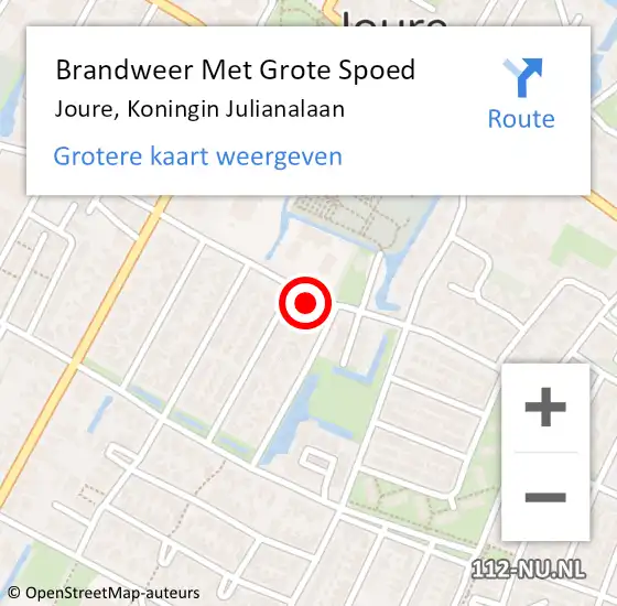 Locatie op kaart van de 112 melding: Brandweer Met Grote Spoed Naar Joure, Koningin Julianalaan op 5 september 2016 18:34