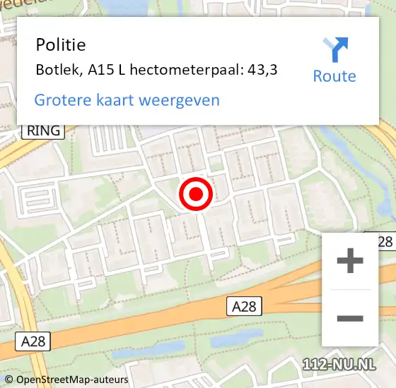 Locatie op kaart van de 112 melding: Politie Botlek, A15 R hectometerpaal: 43,3 op 5 september 2016 18:48