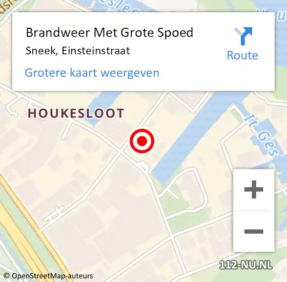 Locatie op kaart van de 112 melding: Brandweer Met Grote Spoed Naar Sneek, Einsteinstraat op 5 september 2016 19:04