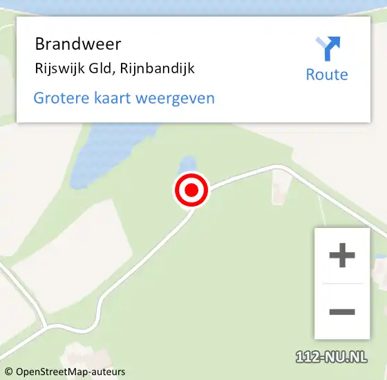 Locatie op kaart van de 112 melding: Brandweer Rijswijk Gld, Rijnbandijk op 5 september 2016 19:45