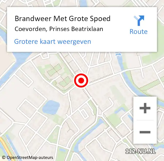 Locatie op kaart van de 112 melding: Brandweer Met Grote Spoed Naar Coevorden, Prinses Beatrixlaan op 26 december 2013 10:33