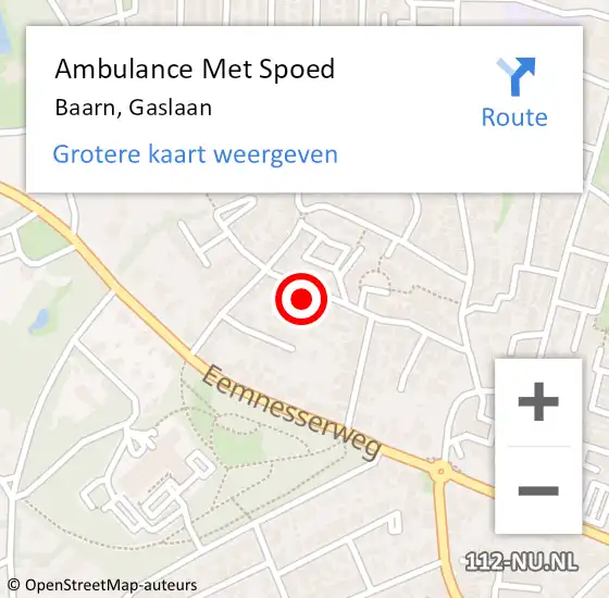 Locatie op kaart van de 112 melding: Ambulance Met Spoed Naar Baarn, Gaslaan op 5 september 2016 20:35