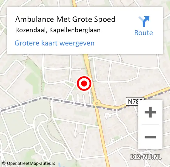 Locatie op kaart van de 112 melding: Ambulance Met Grote Spoed Naar Rozendaal, Kapellenberglaan op 5 september 2016 20:50