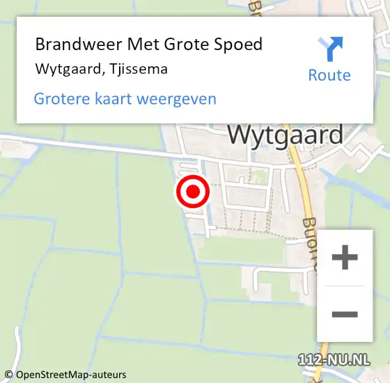 Locatie op kaart van de 112 melding: Brandweer Met Grote Spoed Naar Wytgaard, Tjissema op 5 september 2016 21:02