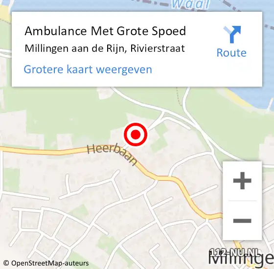 Locatie op kaart van de 112 melding: Ambulance Met Grote Spoed Naar Millingen aan de Rijn, Rivierstraat op 5 september 2016 21:31