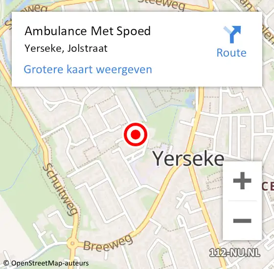 Locatie op kaart van de 112 melding: Ambulance Met Spoed Naar Yerseke, Jolstraat op 5 september 2016 21:32