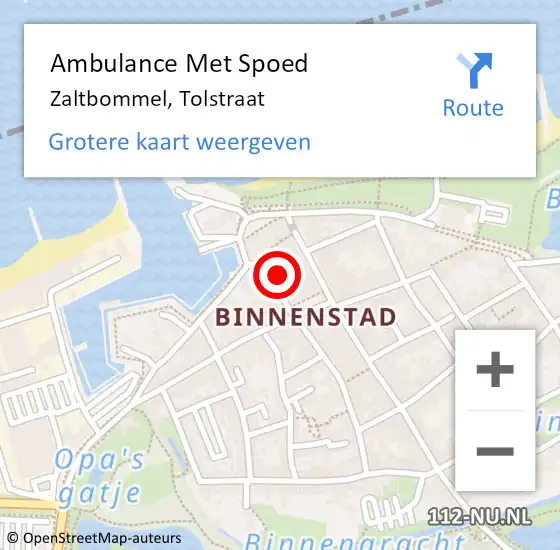 Locatie op kaart van de 112 melding: Ambulance Met Spoed Naar Zaltbommel, Tolstraat op 6 september 2016 00:17