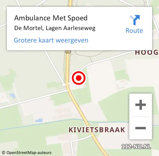 Locatie op kaart van de 112 melding: Ambulance Met Spoed Naar De Mortel, Lagen Aarleseweg op 6 september 2016 01:14