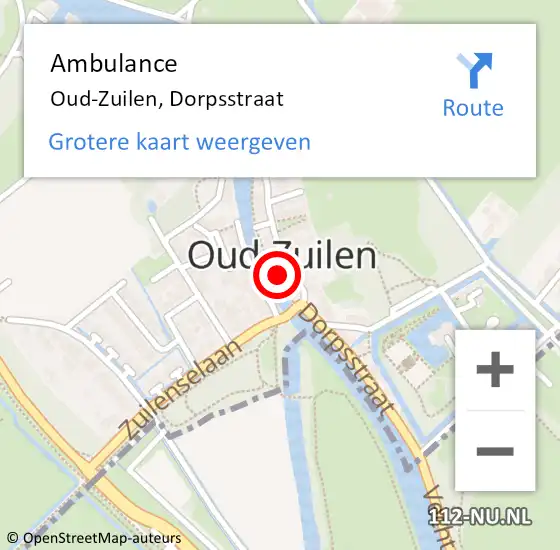 Locatie op kaart van de 112 melding: Ambulance Oud-Zuilen, Dorpsstraat op 6 september 2016 04:13