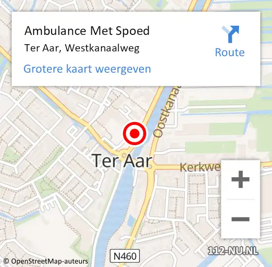 Locatie op kaart van de 112 melding: Ambulance Met Spoed Naar Ter Aar, Westkanaalweg op 6 september 2016 07:31