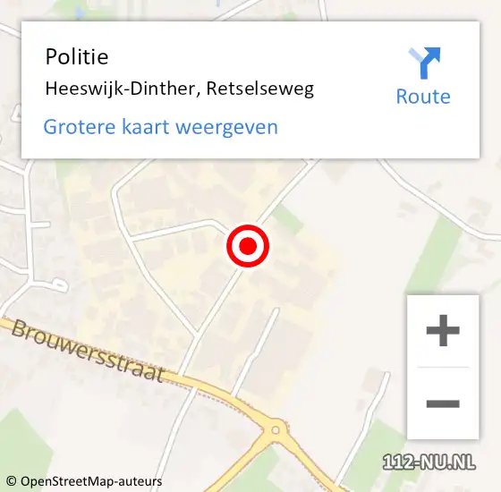 Locatie op kaart van de 112 melding: Politie Heeswijk-Dinther, Retselseweg op 6 september 2016 07:48