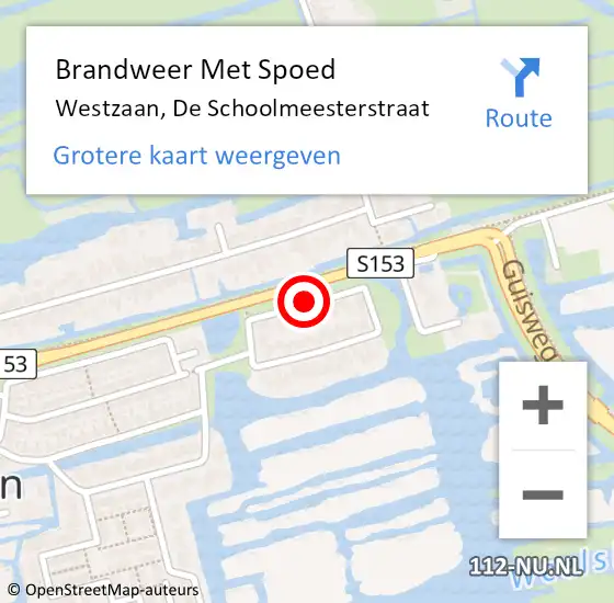 Locatie op kaart van de 112 melding: Brandweer Met Spoed Naar Westzaan, De Schoolmeesterstraat op 6 september 2016 08:38