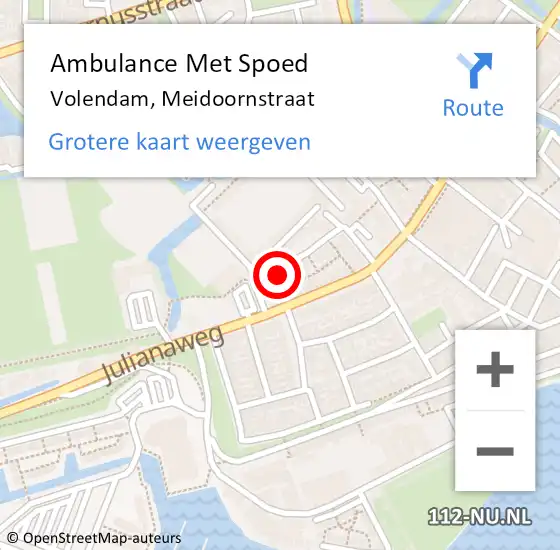 Locatie op kaart van de 112 melding: Ambulance Met Spoed Naar Volendam, Meidoornstraat op 6 september 2016 09:07