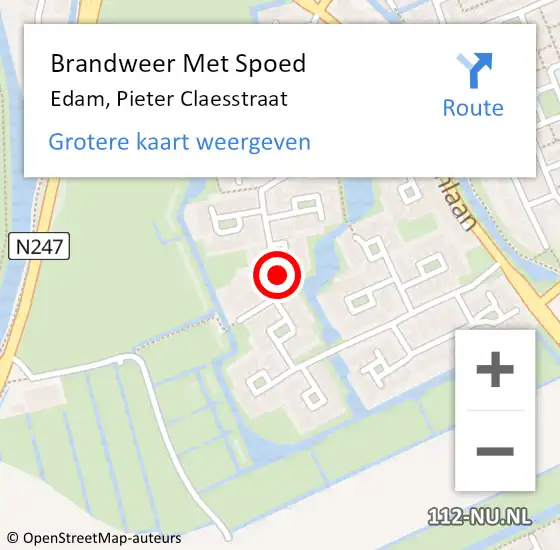 Locatie op kaart van de 112 melding: Brandweer Met Spoed Naar Edam, Pieter Claesstraat op 6 september 2016 10:10