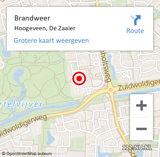 Locatie op kaart van de 112 melding: Brandweer Hoogeveen, De Zaaier op 6 september 2016 10:18