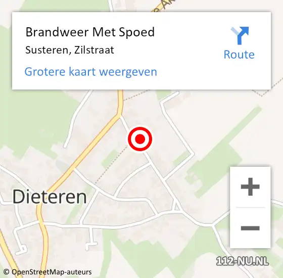 Locatie op kaart van de 112 melding: Brandweer Met Spoed Naar Susteren, Zilstraat op 6 september 2016 10:59