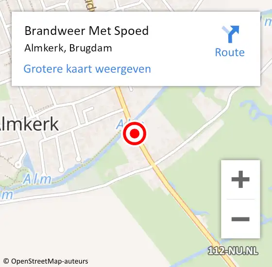 Locatie op kaart van de 112 melding: Brandweer Met Spoed Naar Almkerk, Brugdam op 6 september 2016 11:56