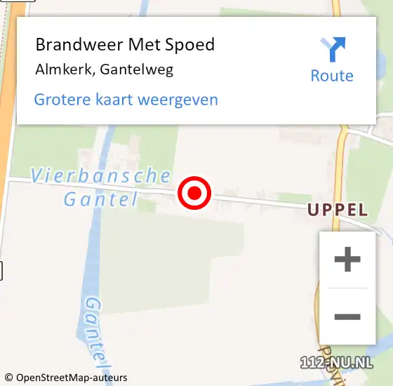 Locatie op kaart van de 112 melding: Brandweer Met Spoed Naar Almkerk, Gantelweg op 6 september 2016 12:04