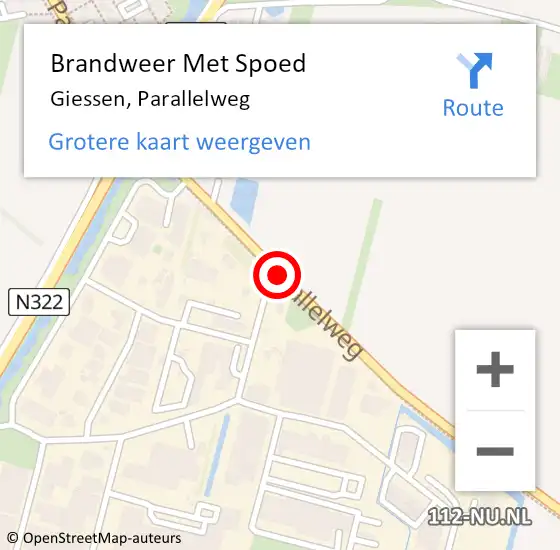 Locatie op kaart van de 112 melding: Brandweer Met Spoed Naar Giessen, Parallelweg op 6 september 2016 12:21