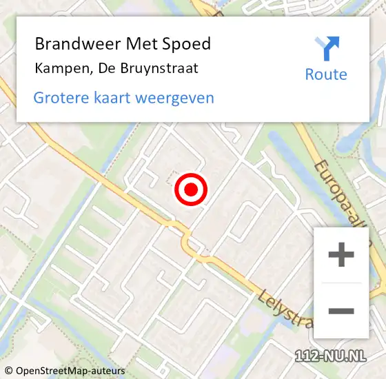 Locatie op kaart van de 112 melding: Brandweer Met Spoed Naar Kampen, De Bruynstraat op 6 september 2016 13:38