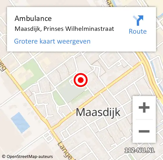 Locatie op kaart van de 112 melding: Ambulance Maasdijk, Prinses Wilhelminastraat op 6 september 2016 13:40