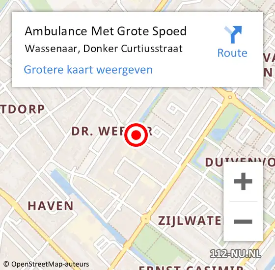 Locatie op kaart van de 112 melding: Ambulance Met Grote Spoed Naar Wassenaar, Donker Curtiusstraat op 6 september 2016 13:46