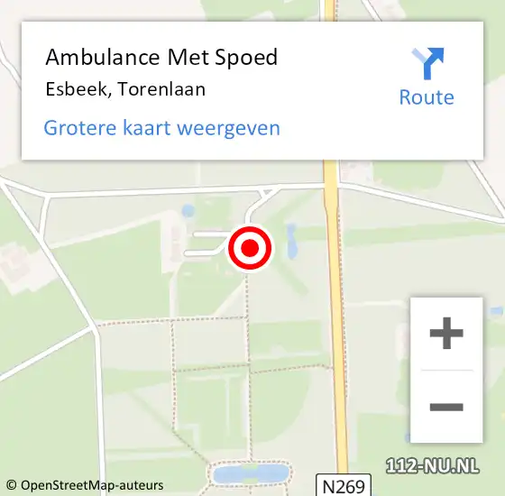 Locatie op kaart van de 112 melding: Ambulance Met Spoed Naar Esbeek, Torenlaan op 6 september 2016 13:56