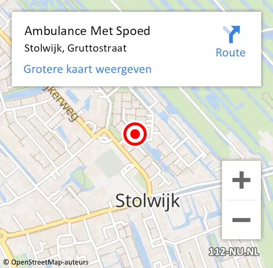 Locatie op kaart van de 112 melding: Ambulance Met Spoed Naar Stolwijk, Gruttostraat op 6 september 2016 14:12