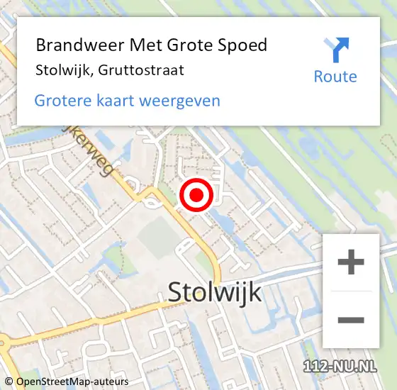 Locatie op kaart van de 112 melding: Brandweer Met Grote Spoed Naar Stolwijk, Gruttostraat op 6 september 2016 14:26